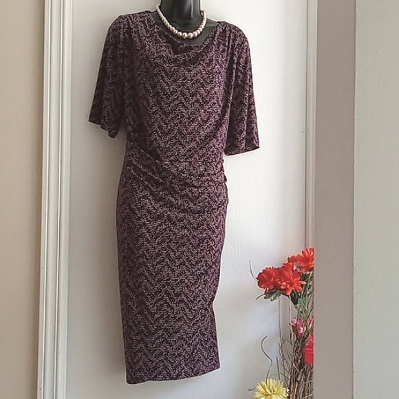 Laura Plus | Purple & Cream Chevron Patterned Dress - Picture 1 of 10